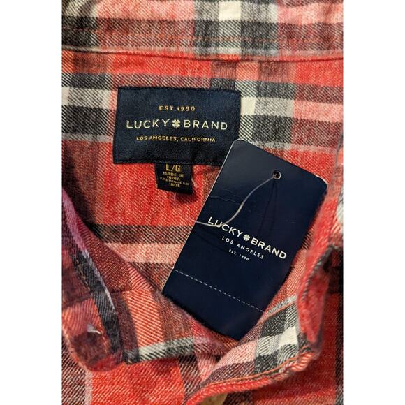 New Lucky Brand men sz L Flannel Shirt red plaid print ls Mr1 - Picture 2 of 3